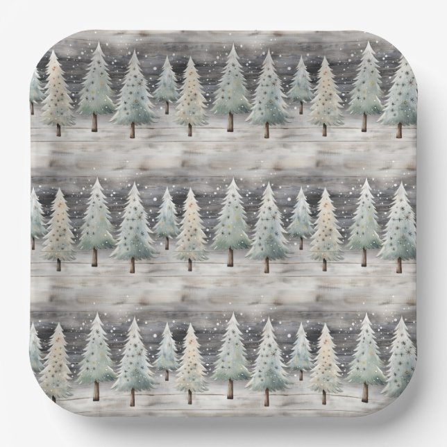 Winter Pines & Holiday Sentiments Pappteller (Vorderseite)