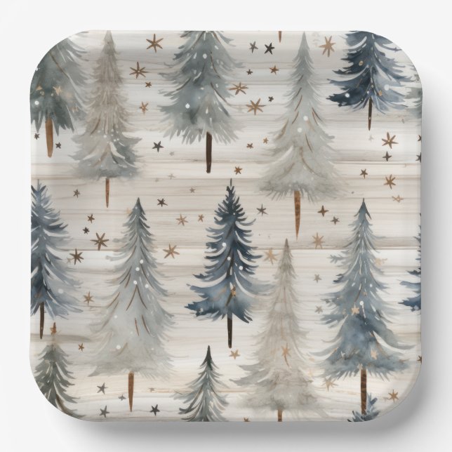 Winter Pines & Holiday Sentiments Pappteller (Vorderseite)