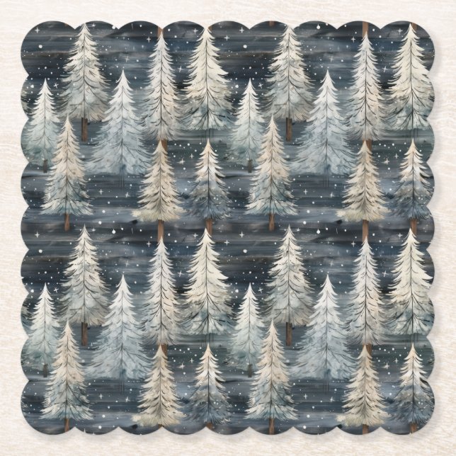 Winter Pines & Holiday Sentiments Untersetzer (Vorderseite)