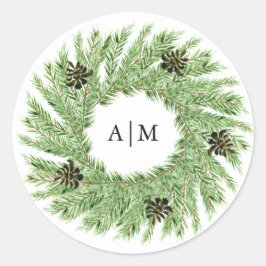 Winter Pines Wedding | Monogramm Runder Aufkleber