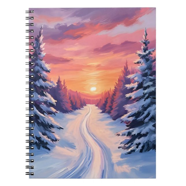 Winter Pinescape Sunset | Pastel Watercolor Notizblock (Vorderseite)