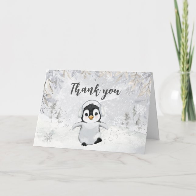 Winter Pinguin Baby Dusche Dankeskarte (Vorderseite)