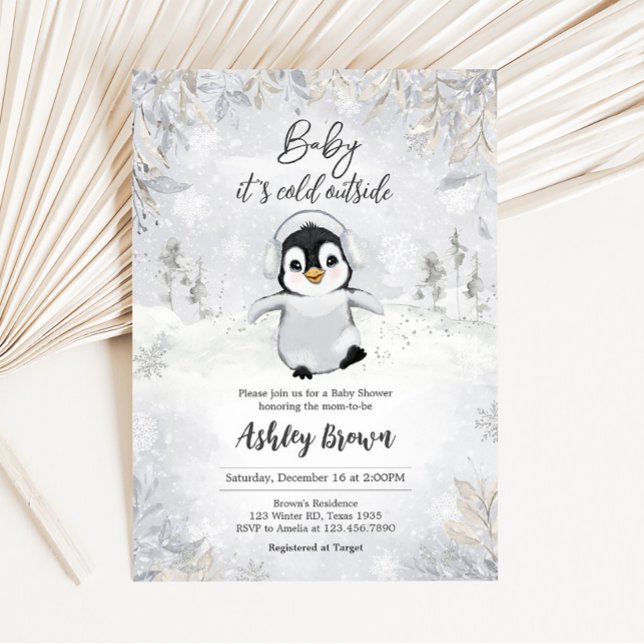 Winter Pinguin Baby Dusche Einladung (Penguin Baby Shower Invitation)