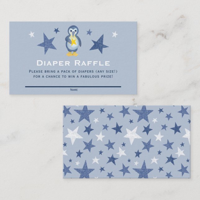 Winter Pinguin Baby Duschkabine - Raffle Ticket Begleitkarte (Vorne/Hinten)