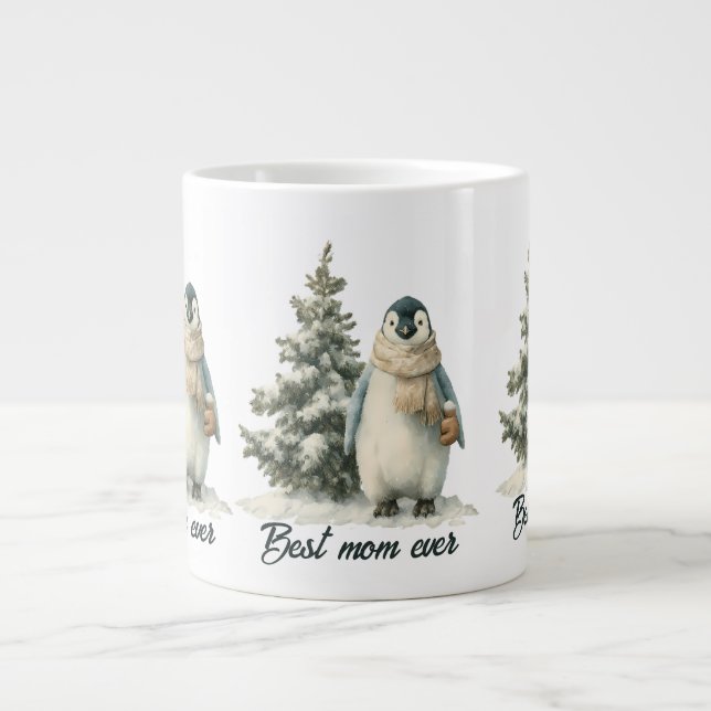 Winter-Pinguin „Beste Mutter überhaupt“ Design Jumbo-Tasse (Vorderseite)
