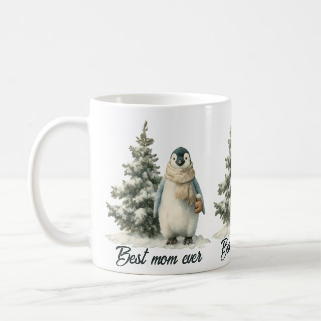 Winter-Pinguin „Beste Mutter überhaupt“ Design Kaffeetasse (Links)