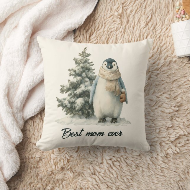 Winter-Pinguin „Beste Mutter überhaupt“ Design Kissen (Decke)
