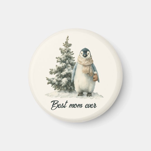 Winter-Pinguin „Beste Mutter überhaupt“ Design Magnet (Vorne)