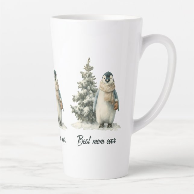 Winter-Pinguin „Beste Mutter überhaupt“ Design Milchtasse (Rechts)