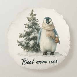 Winter-Pinguin „Beste Mutter überhaupt“ Design Rundes Kissen