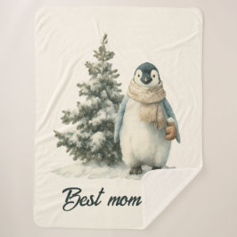 Winter-Pinguin „Beste Mutter überhaupt“ Design Sherpadecke