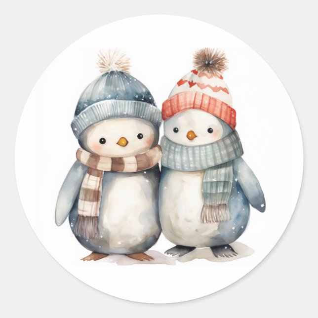 Winter Pinguin Classic Stickers (Vorderseite)