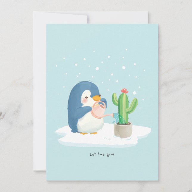 Winter Pinguin Gardener Lasse Liebe wachsen Dankeskarte (Vorderseite)