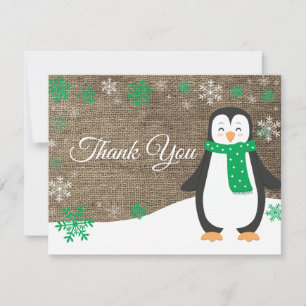 Winter Pinguin Green Snowflake Danke Karte