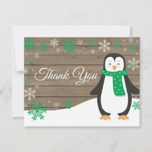 Winter-Pinguin-grüne-Schneeblume-Dankeskarten Dankeskarte