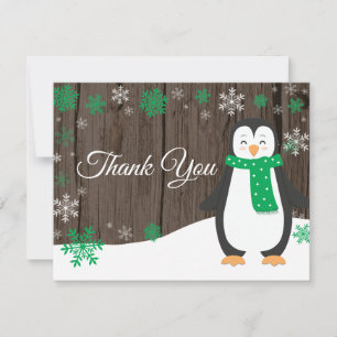 Winter-Pinguin-Grüne-Schneeglöckchen-Dankeskarten Dankeskarte