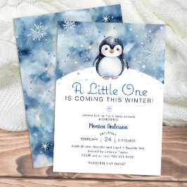 Winter Pinguin Kinderdusche mit Schneeflocken Einladung