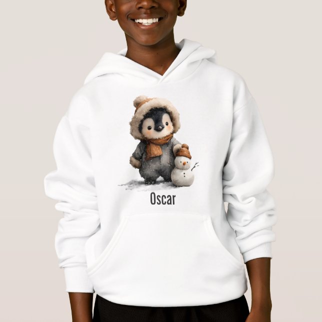 Winter-Pinguin mit Schneemann-Design Hoodie (Vorderseite)