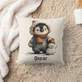 Winter-Pinguin mit Schneemann-Design Kissen