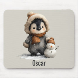 Winter-Pinguin mit Schneemann-Design Mousepad