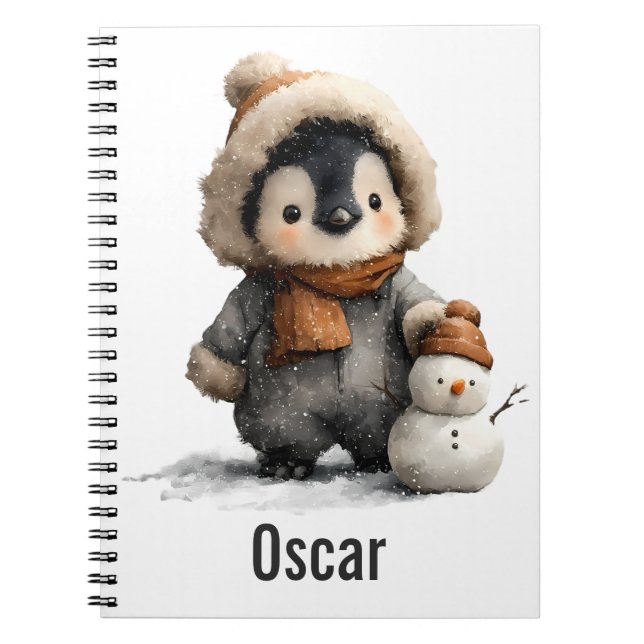 Winter-Pinguin mit Schneemann-Design Notizblock (Vorderseite)