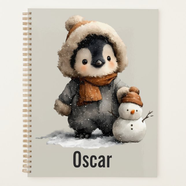 Winter-Pinguin mit Schneemann-Design Planer (Vorderseite)