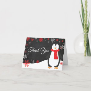 Winter Pinguin Red Snowflake Danke Karte