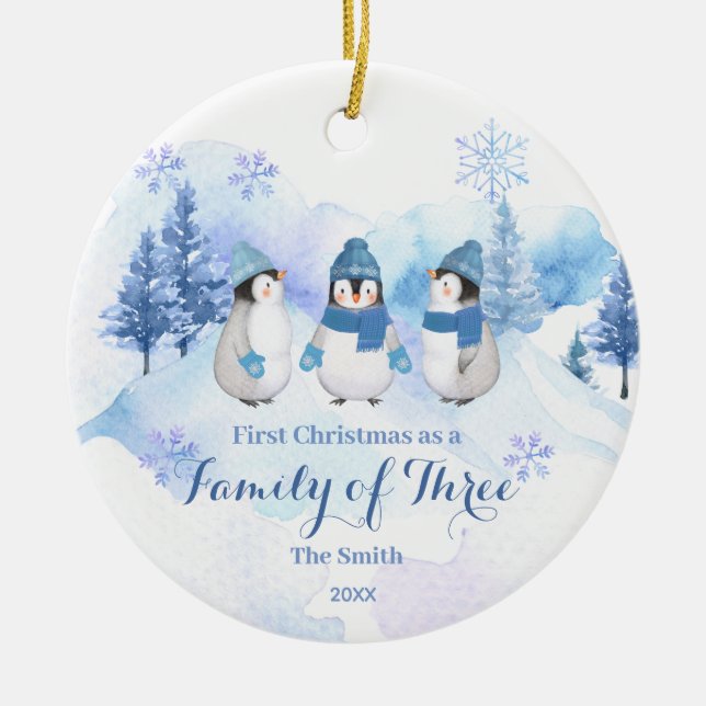 Winter Pinguin Schnee Weihnachten als Familie von  Keramik Ornament (Vorne)