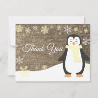 Winter Pinguin Schneeflocke Gelbe Dankeskarten