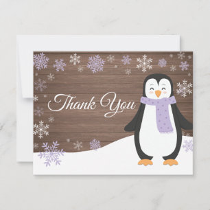 Winter-Pinguin-Schneeflocke Lila Dankeskarten Dankeskarte