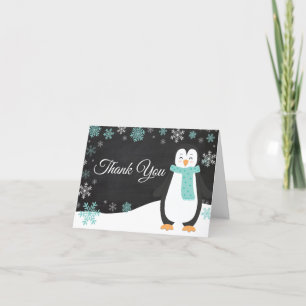 Winter Pinguin Snowflake Aquamarin Danke Karte