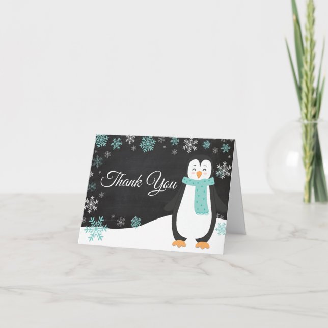 Winter Pinguin Snowflake Aquamarin Danke Karte (Vorderseite)