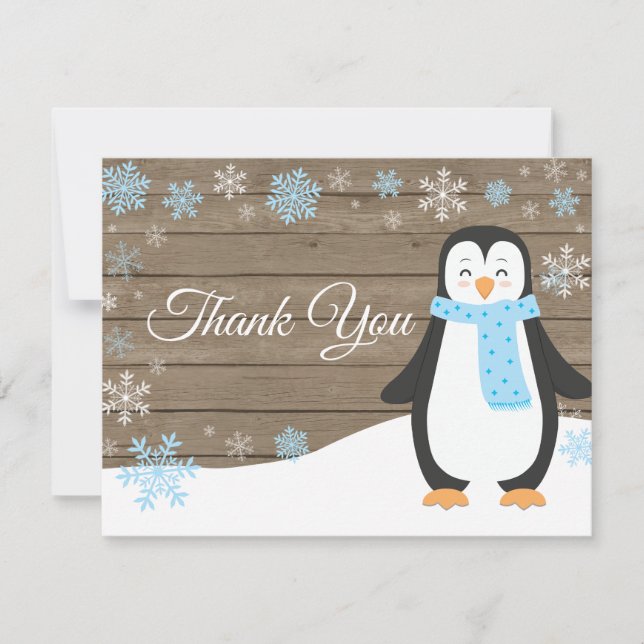Winter Pinguin Snowflake Blue Danke Karte (Vorderseite)