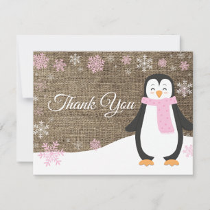 Winter Pinguin Snowflake Rosa Danke Karte
