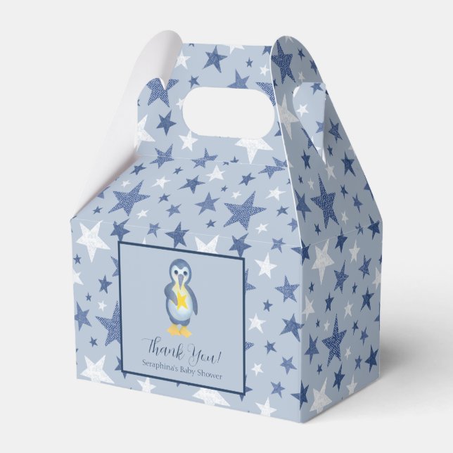 Winter Pinguin Stars Muster Danke Baby Dusche Geschenkschachtel (Vorderseite)