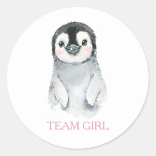 Winter Pinguin Team Girl Gender Reveal Game Label Runder Aufkleber