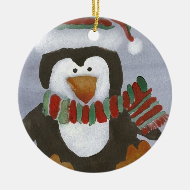 Winter-Pinguin-Verzierung Keramik Ornament (Vorne)