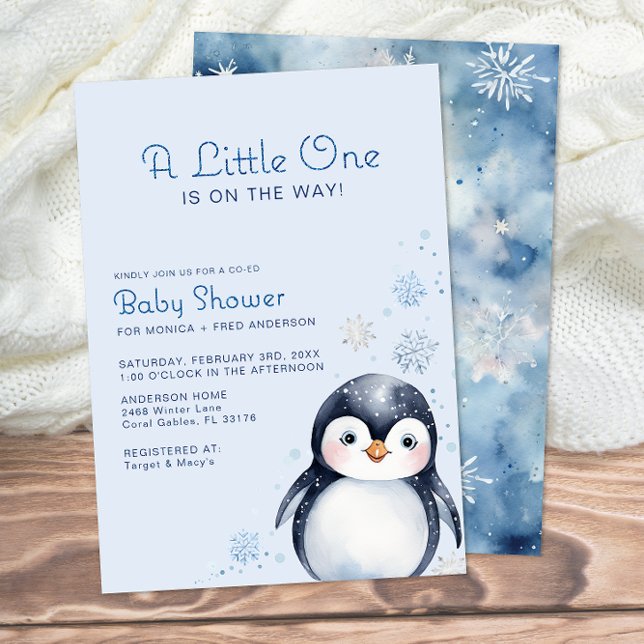 Winter Pinguin Watercolor Baby Dusche laden ein Einladung (Adorable Penguin Baby Shower Invite)
