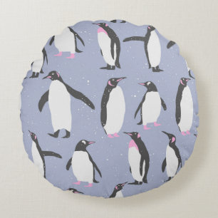 Winter Pinguine nahtlose Muster + Ihre Ideen Rundes Kissen