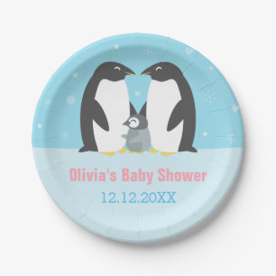 Winter-Pinguinfamilie Baby Shower Zubehör Pappteller
