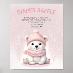 Winter Pink Baby Dusche Windeln Raffle Schild