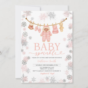 Winter Pink Baby Sprinkle Snowflakes Baby Dusche Einladung