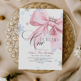 Winter Pink Bow 1st Birthday Party Einladung