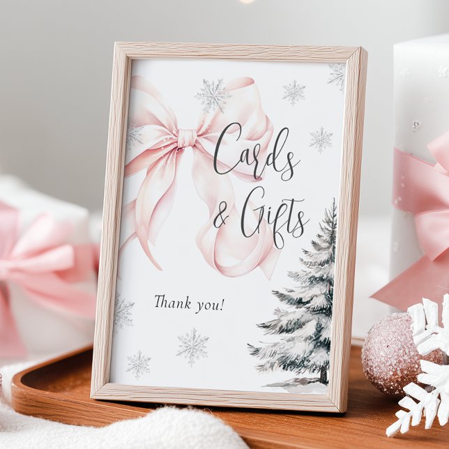 Winter Pink Bow Cards & Gifts Table Sign Poster (Von Creator hochgeladen)