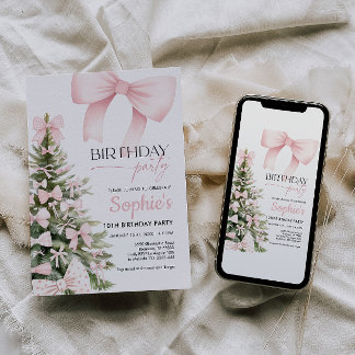 Winter Pink Bow Geburtstag Einladung