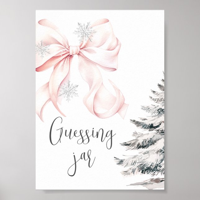 Winter Pink Bow Guess How many Table Sign Poster (Vorne)