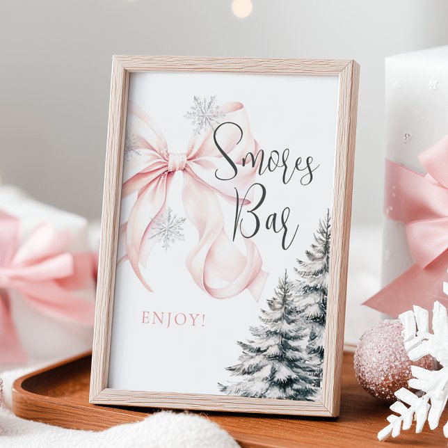 Winter Pink Bow Smores Bar Table Sign Poster (Von Creator hochgeladen)
