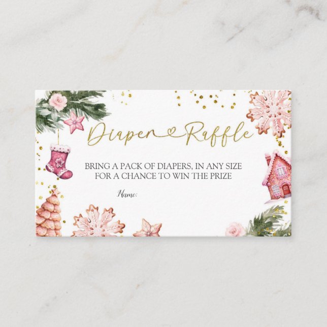 Winter Pink Cookie Baby Dusche Windelwanne Raffel Begleitkarte (Vorderseite)