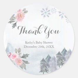 Winter Pink Floral Baby Dusche Danke Sticker