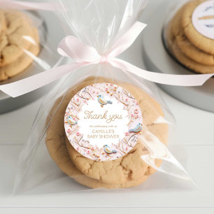 Winter Pink Floral Girl Babydusche Danke Runder Aufkleber